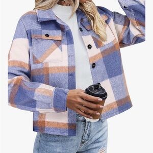 Zeagoo Blue and Tan Plaid Teddy Jacket